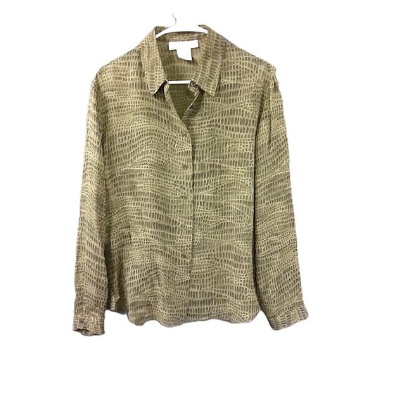 Jones NY Woman's 100%Silk Top Size 12, Long Sleeve, Button up, Ships Fast - Picture 1 of 6